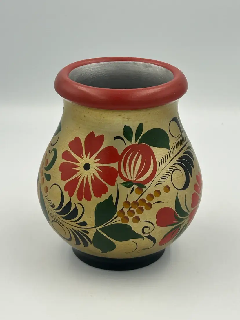 Vintage Hand Painted Russian Khokhloma Wooden Vase