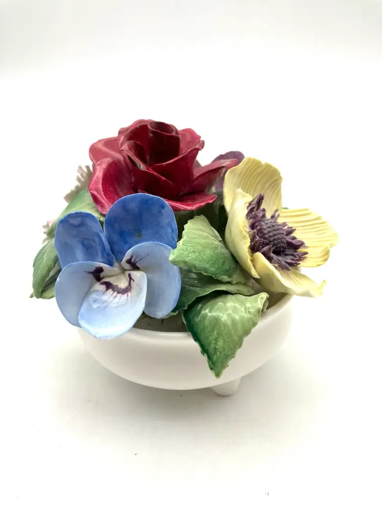 BIN- Vintage Crown Staffordshire Porcelain Flower Bouquet Hand Painted. As is.