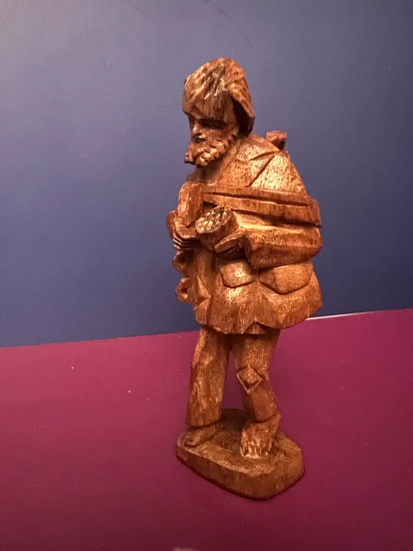 Vintage Hand Carved Wooden Barefoot Traveler Man Ecuador 