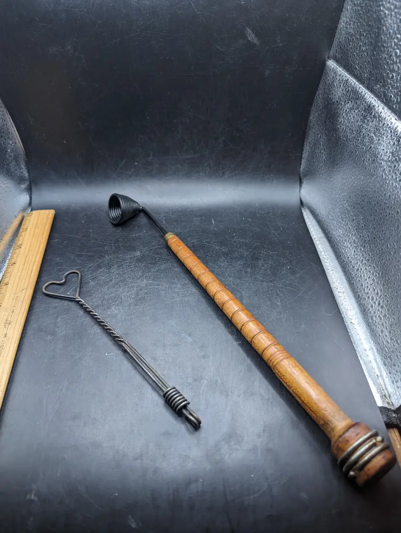 Vintage Lot of Unbranded Black Primitive Candle Match Holder and Candle Snuffer