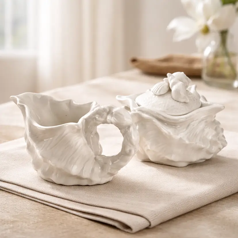 Seawave White Creamer and Sugar Bowl by Blue Sky