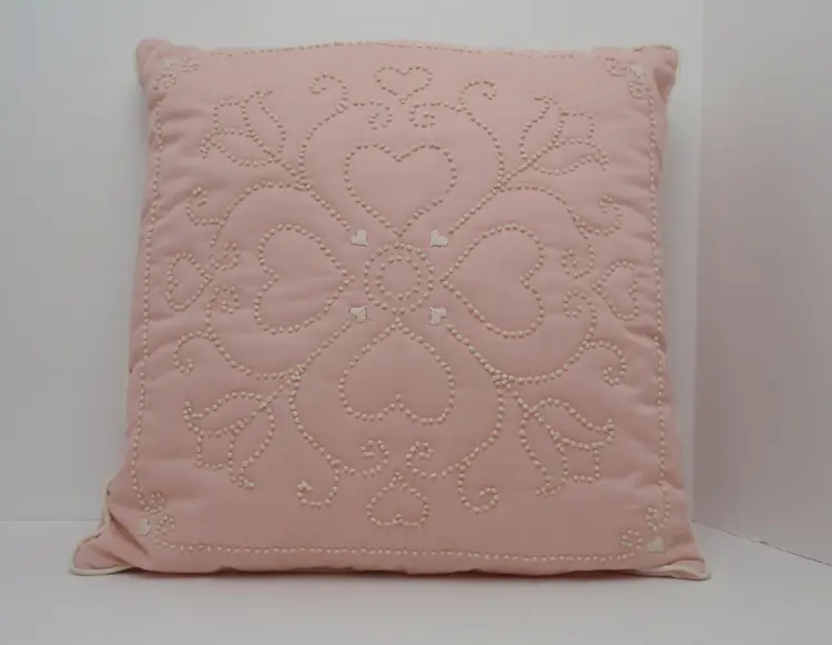 Vintage Candlewick Dusty Rose Pink Hand Embroidered Pillow Approx. 15" x 15"