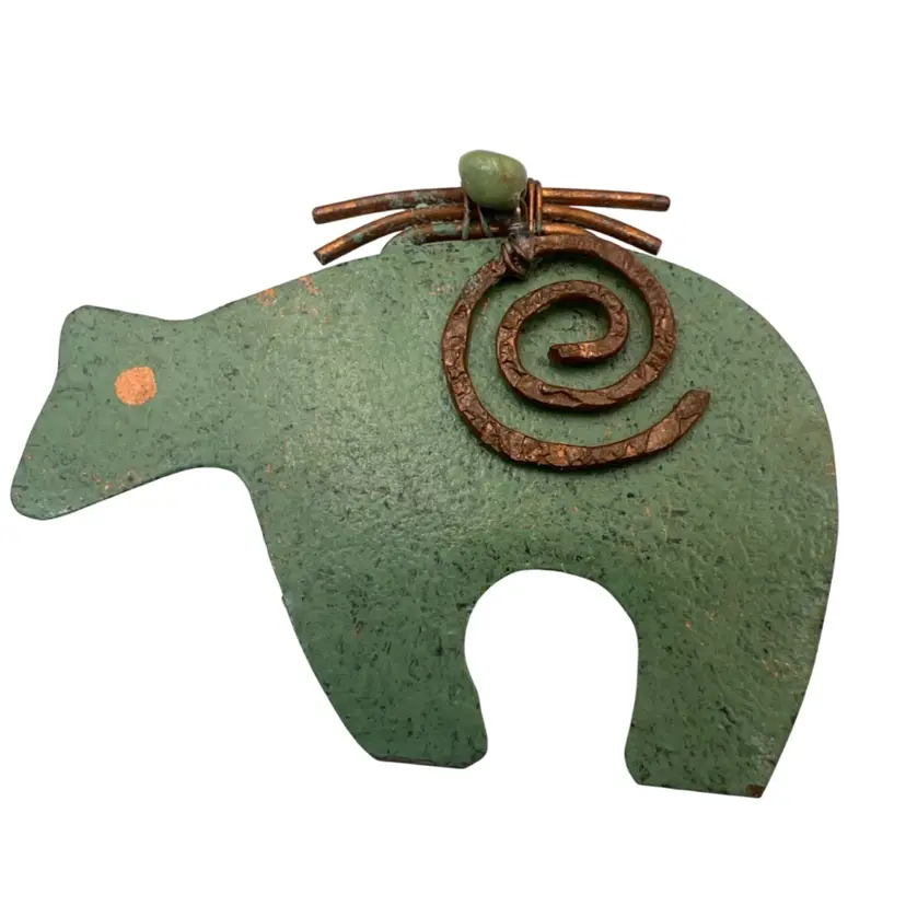 Signed Southwestern Zuni-Style Bear Fetish Brooch Or Pendant 2” x 1.75”
