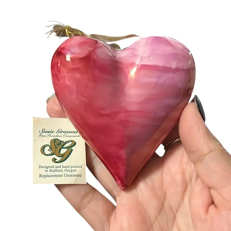 Susie Groover Ceramic Hand-painted Heart Ornament w Tag