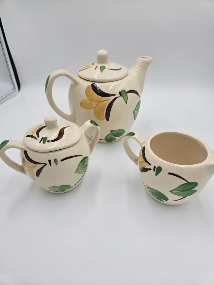 #B70 Ceramic Yellow Floral Teapot, Creamer and Sugar