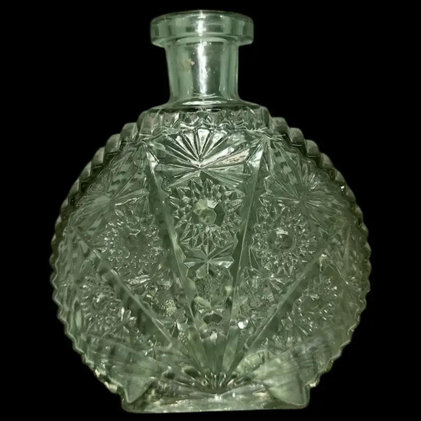 Vtg. Pressed Glass Decanter Bottle Sunburst Fan Pattern Original Design Patent