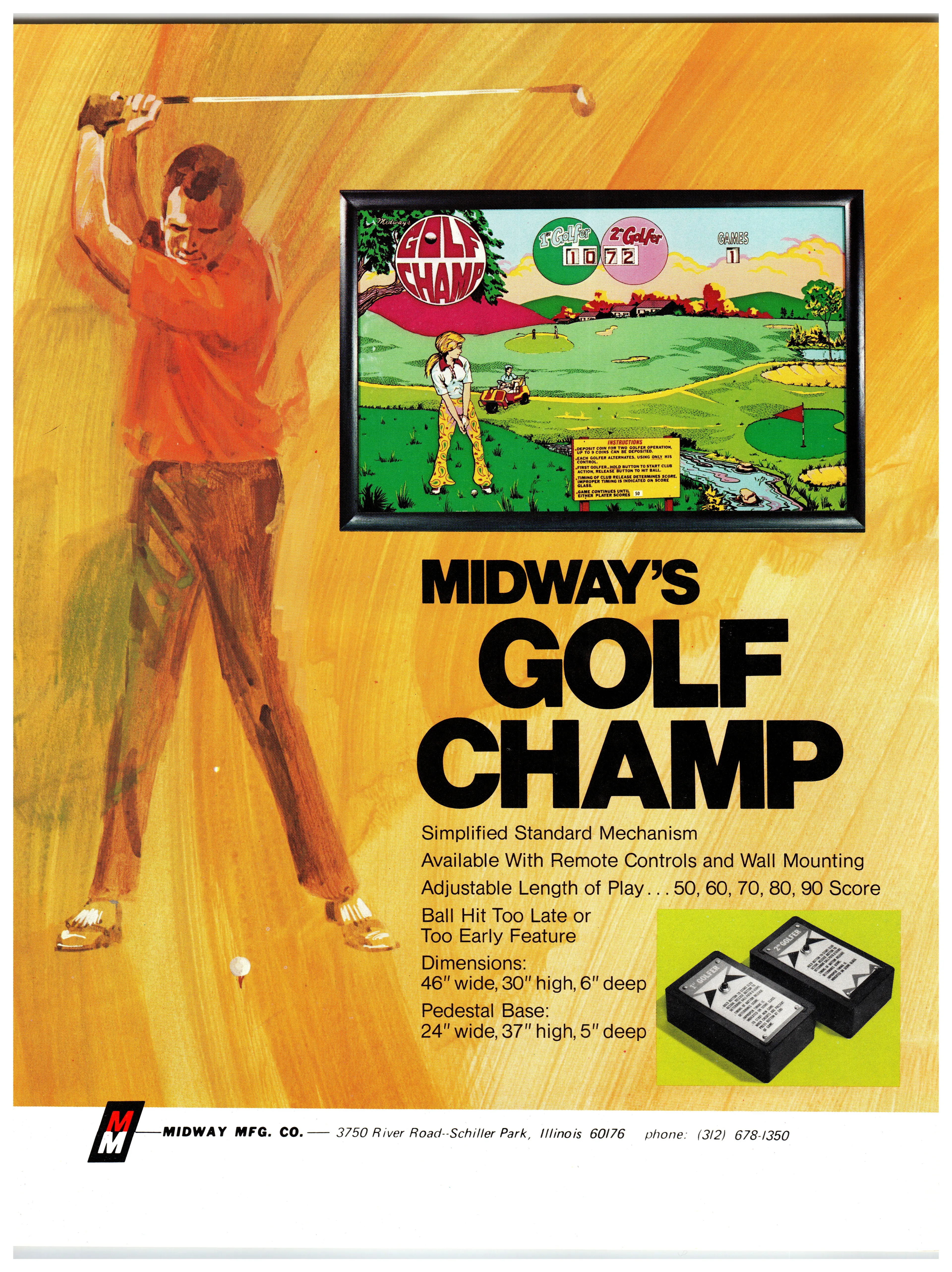 Vintage Midway Golf Champ Arcade Game Flyer Original 1976 Ad Memorabilia
