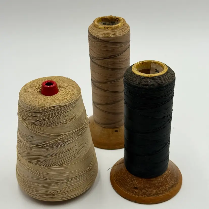 Vintage Lot Of Three Thread Cones Spools Tan Brown And Black