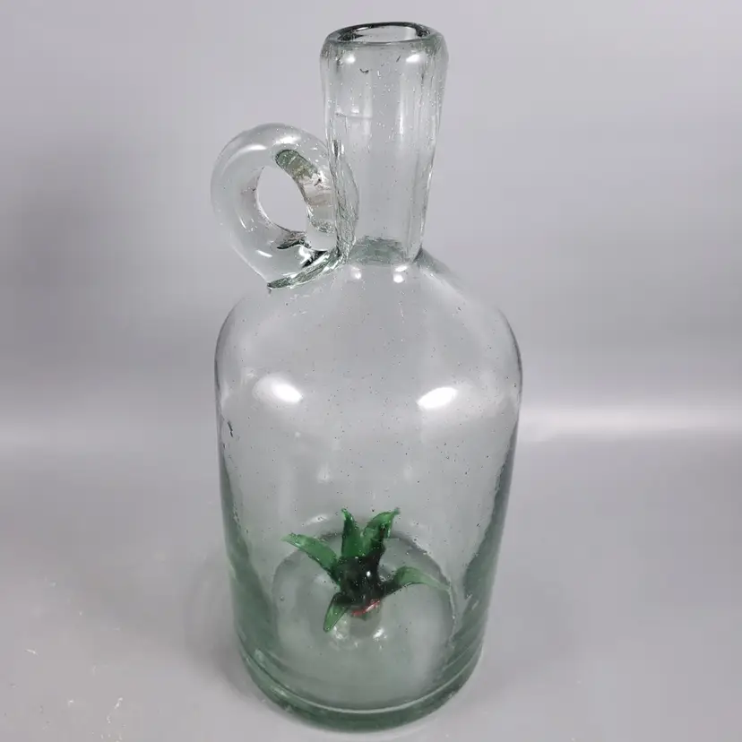 Hand Blown MEXICAN ART GLASS Tequila Green Agave GLASS BOTTLE JUG