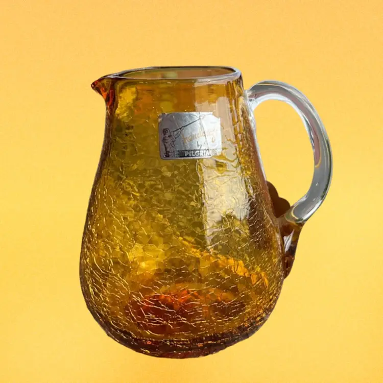 Amber Pilgrim Crackle Glass Pitcher