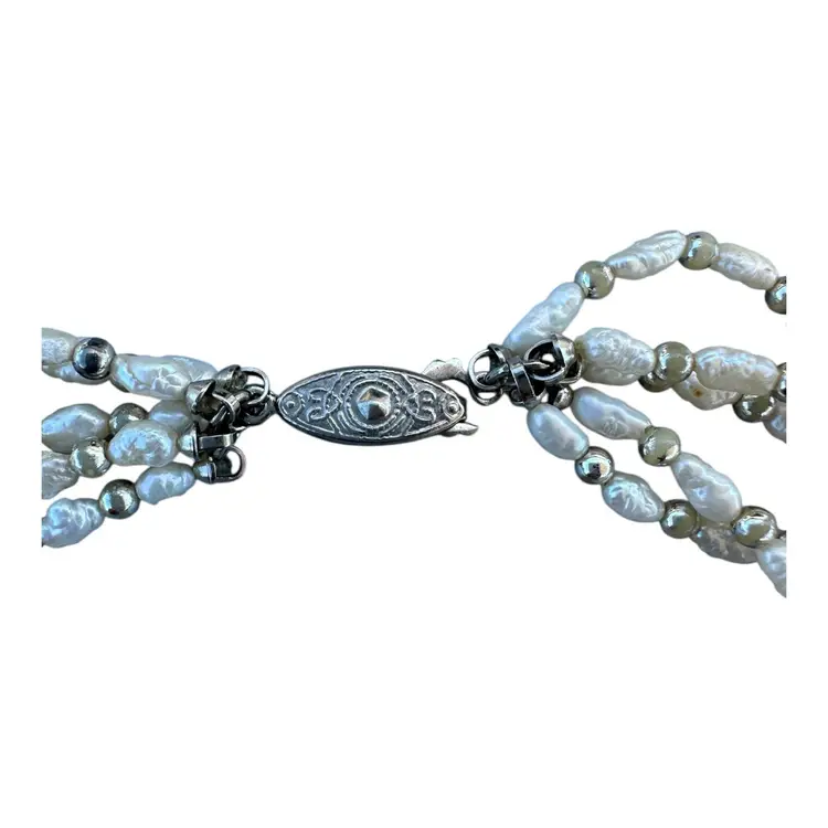 18 inch four strand, freshwater, pearl and silver ball necklace