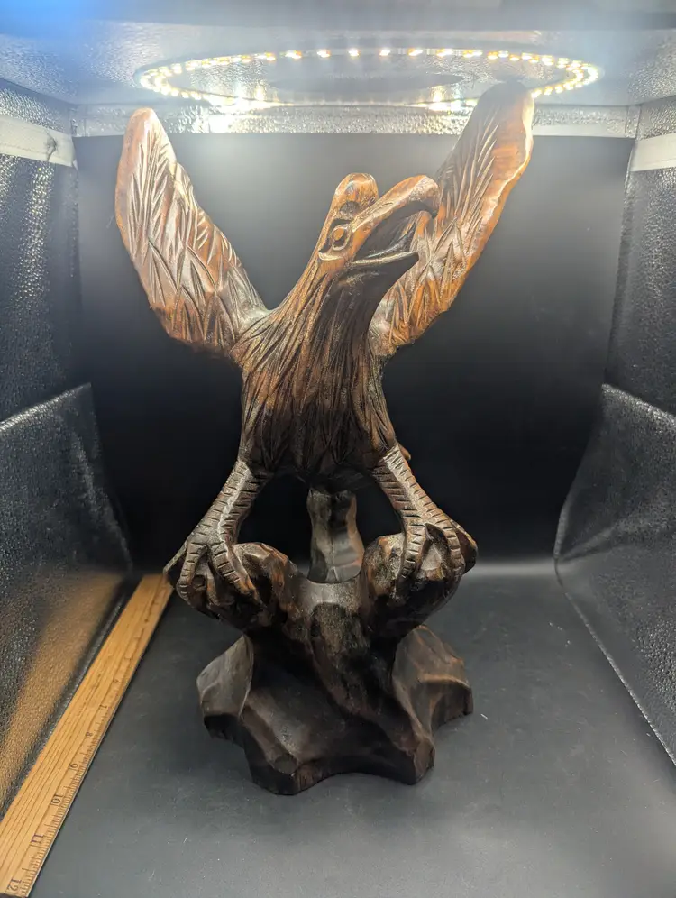 Vintage Hand Carved Wooden Eagle Made In Taiwan Republic Of China 1945-59 16 x 10 x 8 in. As Is
