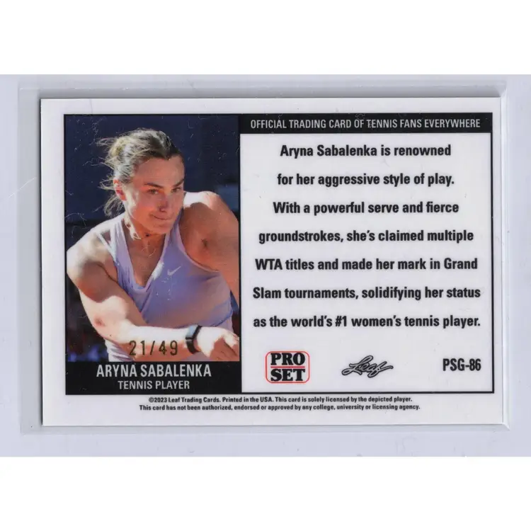 Aryna Sabalenka Tennis Card Leaf Pro Set Black #'d /49 Possible Rookie Card? Ready to PSA/BGS Grade