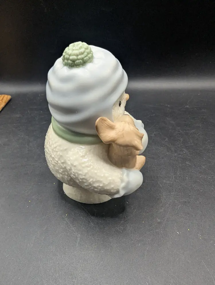 Vintage Lenox Classics Winter Playful Ivory Snowman & Puppy Dog Porcelain Figurine 4".