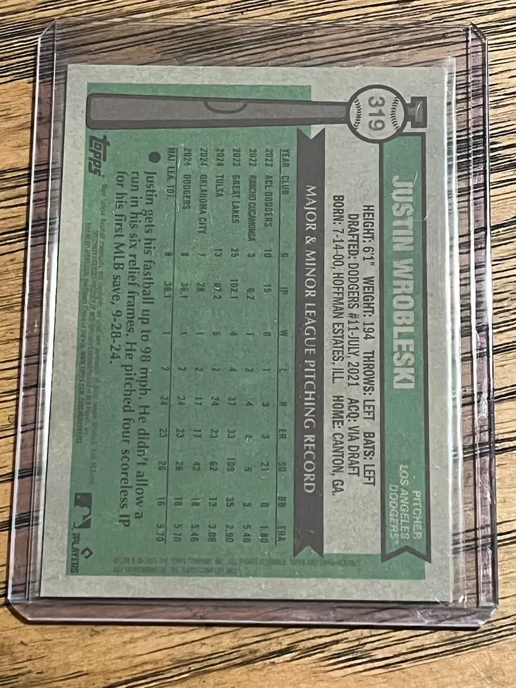 Justin Wrobleski 2025 Topps Heritage Blue Refractor 106/150 Los Angeles Dodgers