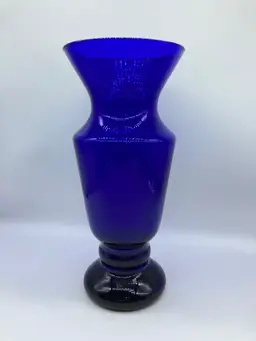 Cobalt Blue Blown Glass Vase with Heavy Ringed Base