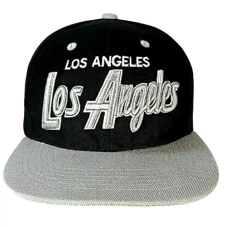 Los Angeles Baseball Snapback Hat Flag & Symbol Cap Adjustable Black and Silver
