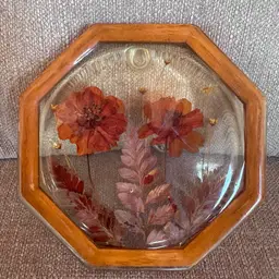 Vintage 1970s Lucite Acrylic Design Gifts Octagon Shape Trivet Dried Flowers MCM