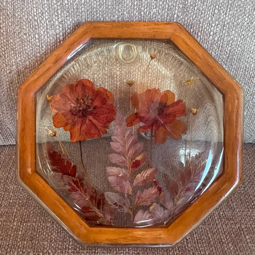 Vintage 1970s Lucite Acrylic Design Gifts Octagon Shape Trivet Dried Flowers MCM