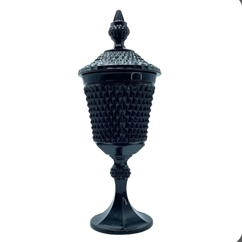 Indiana Glass Tiara Diamond Point Cameo Black Apothecary Pedestal Compote