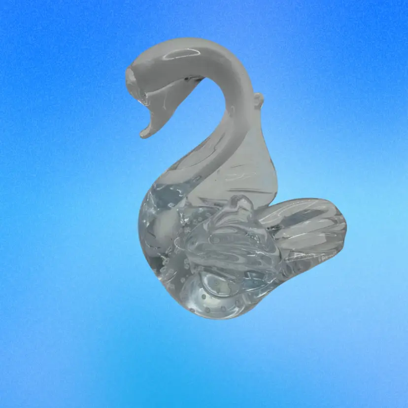 Vintage Glass Clear Crystal Glass Swan Paperweight, 4-1/2” Tall