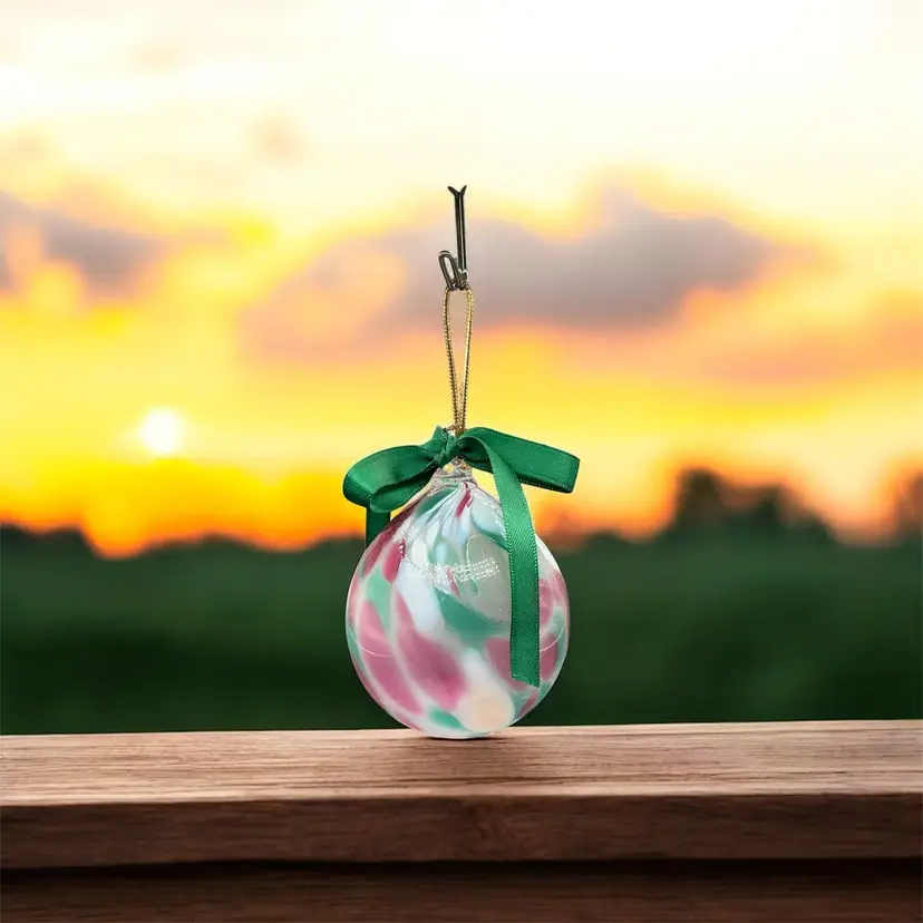 Blown Glass Orb Green White Maroon 2 1/2βx4β Artist Signed 1999