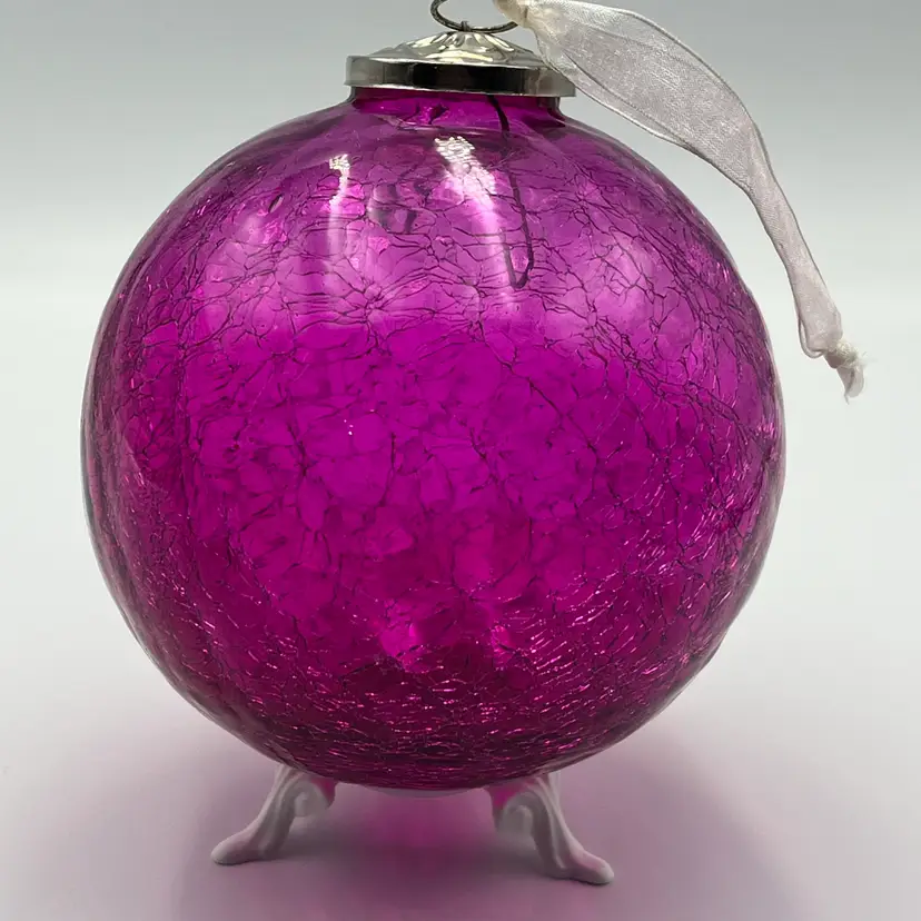 Large Pink Crackle Glass Ornament