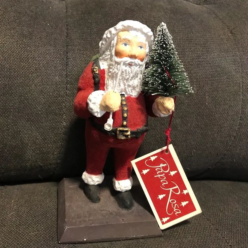 Dept 56 Papa Rosa Flocked Santa Claus & Bottle Brush Christmas Tree Figurine