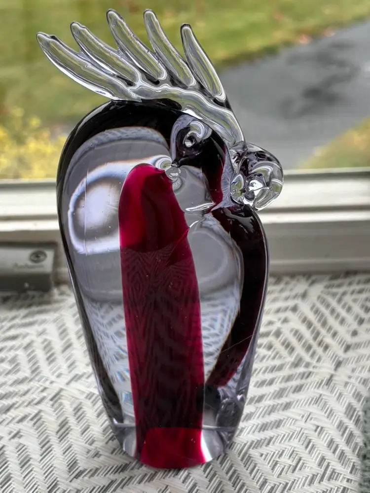 Murano-Style Art Glass Bird Paperweight with Dichroic Effect