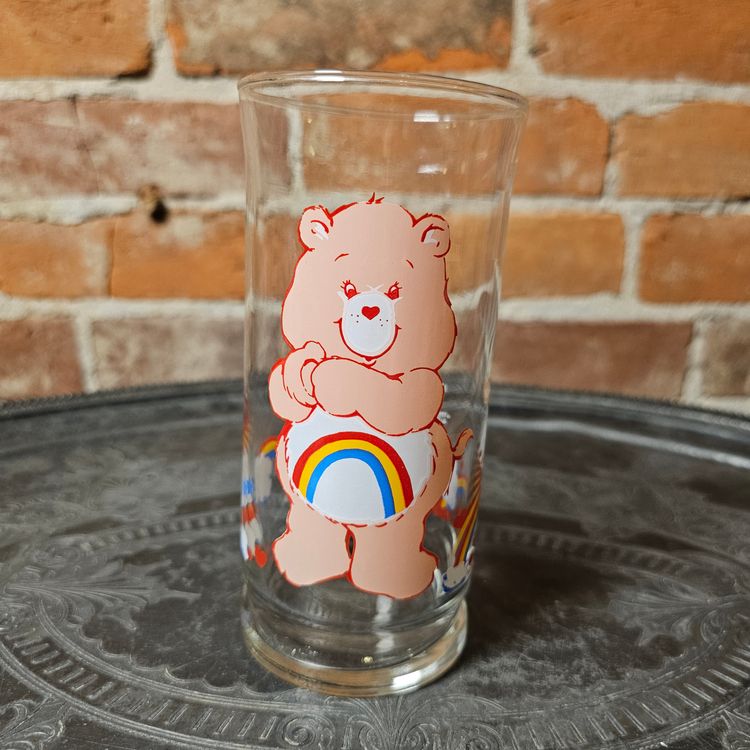 Vintage 1983 Care Bears Cheer Bear Pizza Hut Collector Glass Rainbow American Greetings