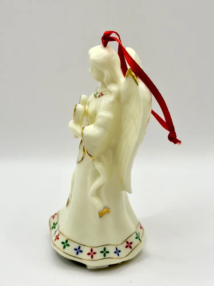 Vintage Formalities Porcelain Angel Working Musical Ornament Figurine with Gold Accents and Floral Base, Plays “Hark the Harold Angels Sing”, Hand-painted Christmas Decor, By Baum Bros., Made In China