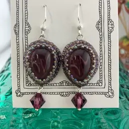 Sterling ear wires - Vintage Glass Bead Embroidered Earrings Made By Me