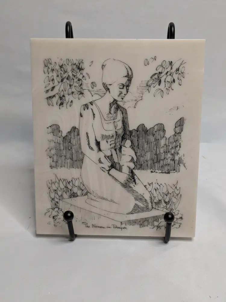 Soapstone Etching "Woman In Prayer"
