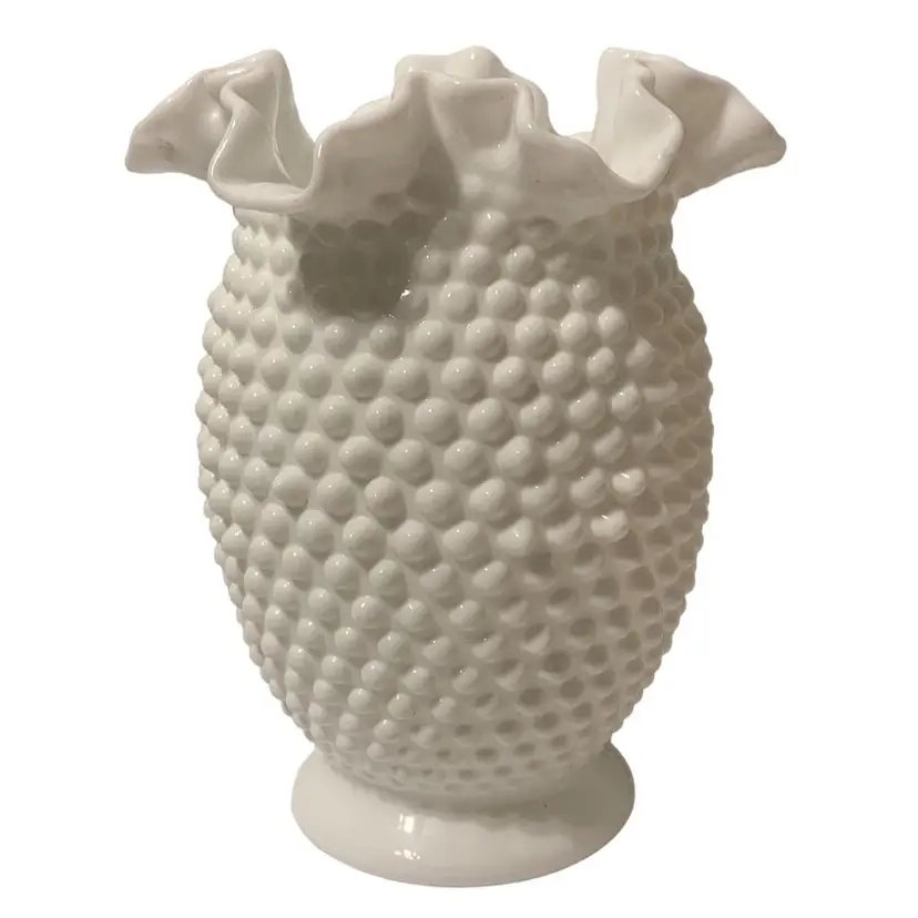 Fenton Milk Glass Hobnail Ruffled Vase