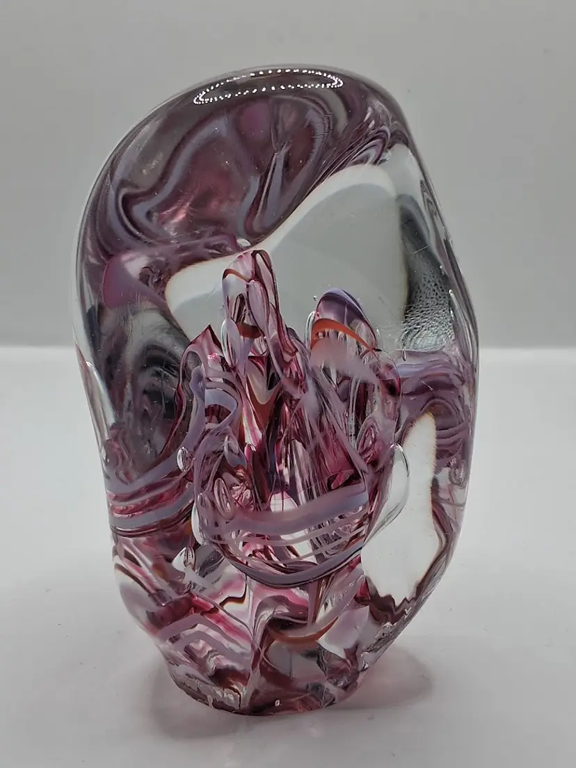 Vintage Amazing, Multi-Color Pinks, White Air-Trap, Beth Miller Paperweight Sculpture, 1997