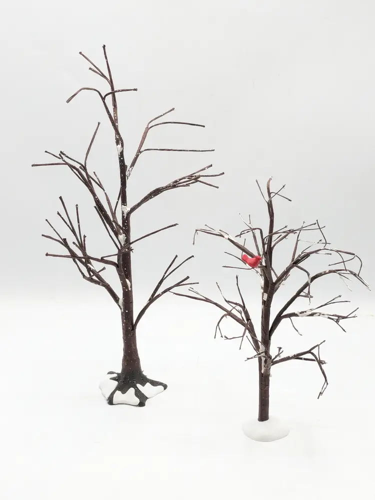 Vintage Dept 56 Christmas Frosted Bare Branch Trees Cardinal x 2