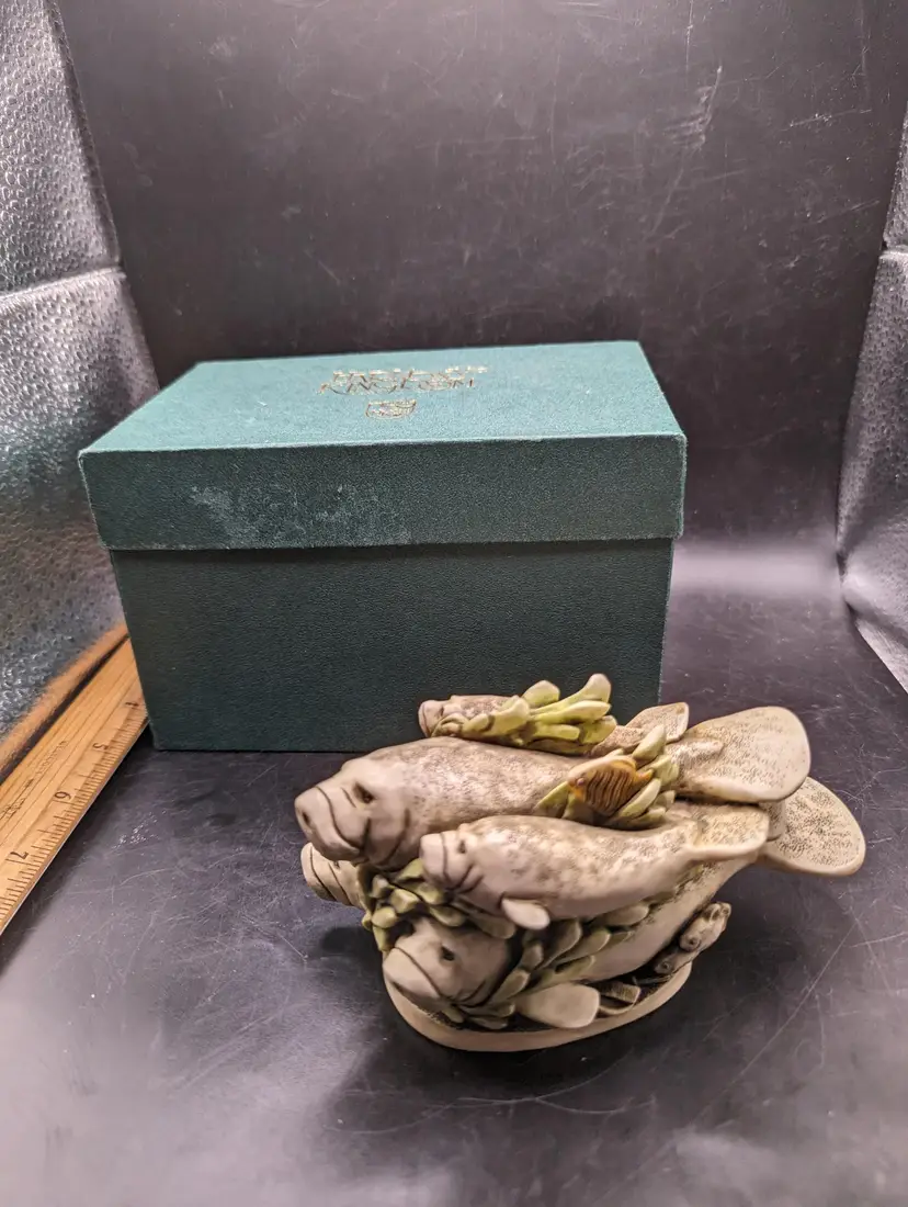 Harmony Kingdom Manatee Trinket Box with Box Cow Town