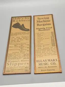Vintage 1915 Newspaper Ads Hale's For Rubbers Rain Shoes Ellas Marx Music Co Sewing Machine