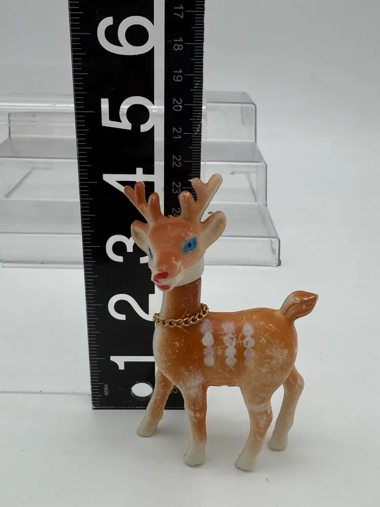 Vintage Plastic Reindeer Figure Christmas Blow Mold Style Holiday Decor 4.5"