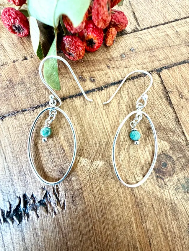 Minimalist Turquoise Earrings,Dangle Drop, Dainty Boho Sterling Silver #195