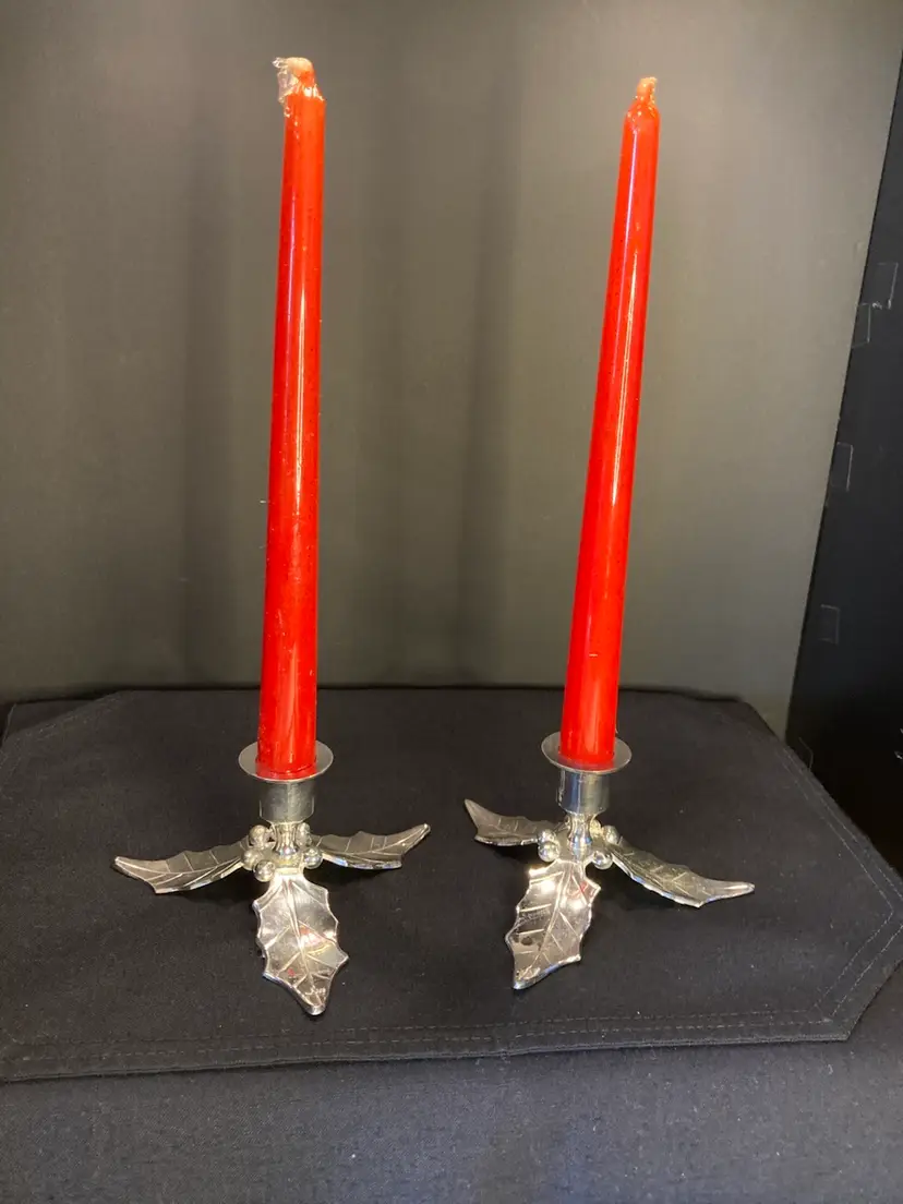 Brand New In Box Restoration Hardware Pair Of Holly Silver Plate Candle Holders