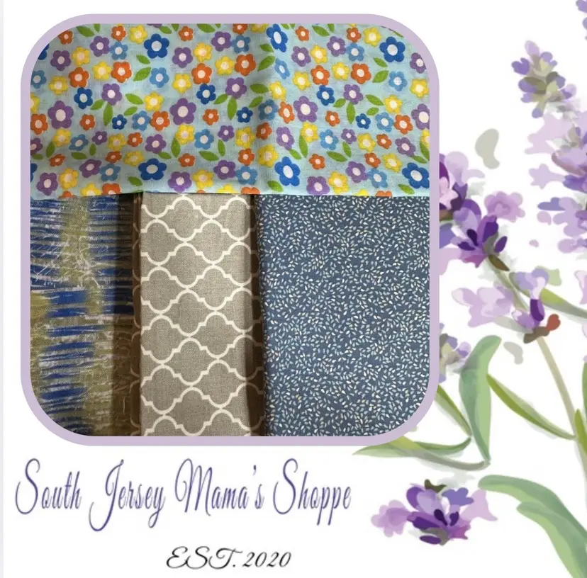 Set Of 5 Assorted Blue And Gray Large Cotton Fabric Scrap Bundle