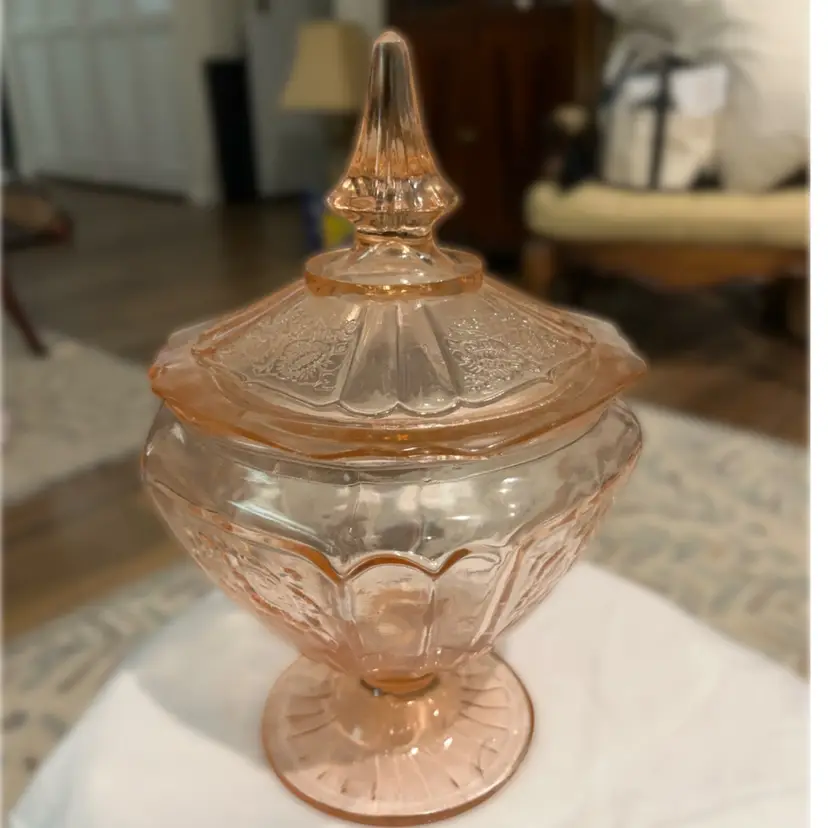 #01 Anchor Hocking~Mayfair/Open Rose~ Vintage Pink Depression Glass- Candy Dish w/lid 8.5” So Pretty!😍