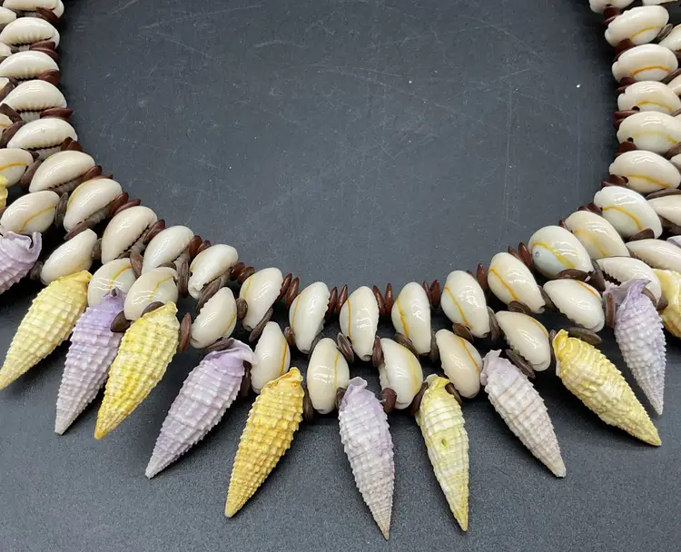 Shell Necklace With Cowrie & Conical Shells 17" Diameter Coastal Beach Surfer