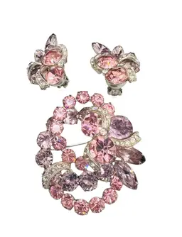 Vintage Eisenberg Rhinestone Brooch & Earring Set