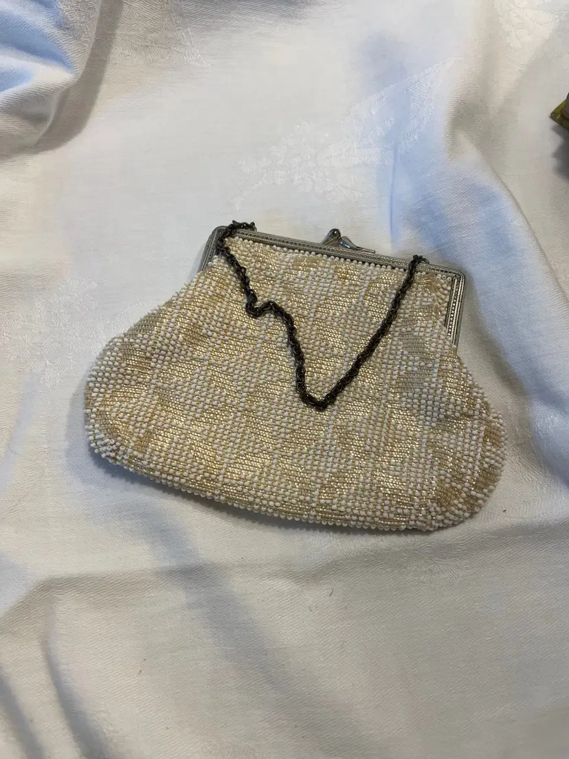 Antique German glass micro beaded purse Art Deco with signed gift card