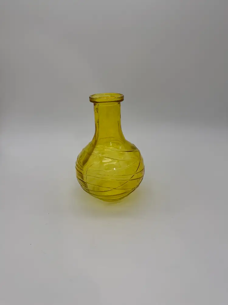 Decorative Honey Gold Art Glass 6” Bottle Vase Solid Swirl Pattern Vintage