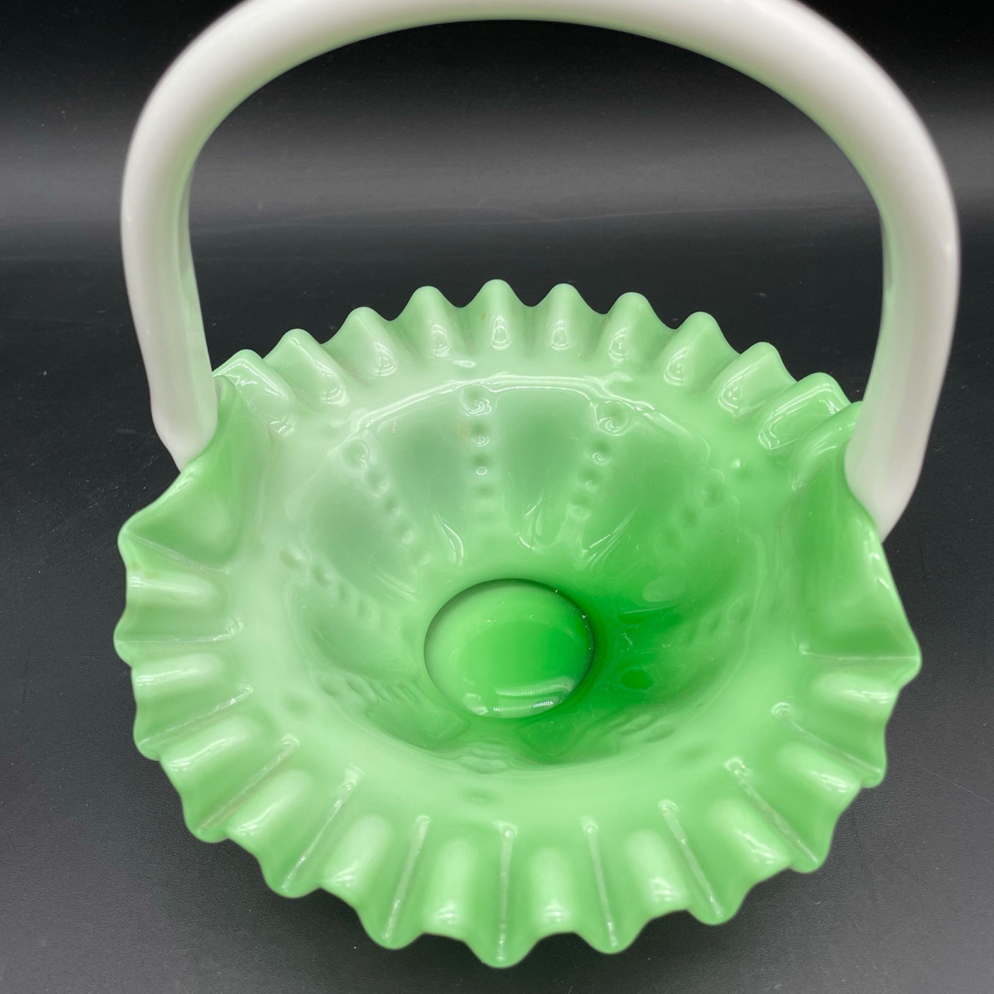 Niknax · Vintage Fenton Cased Green & White Glass Basket