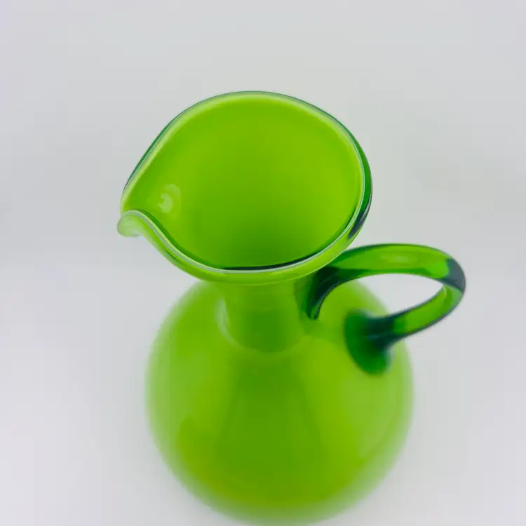 Stunning Vintage Midcentury Lime Green Pitcher Vase 10.25”