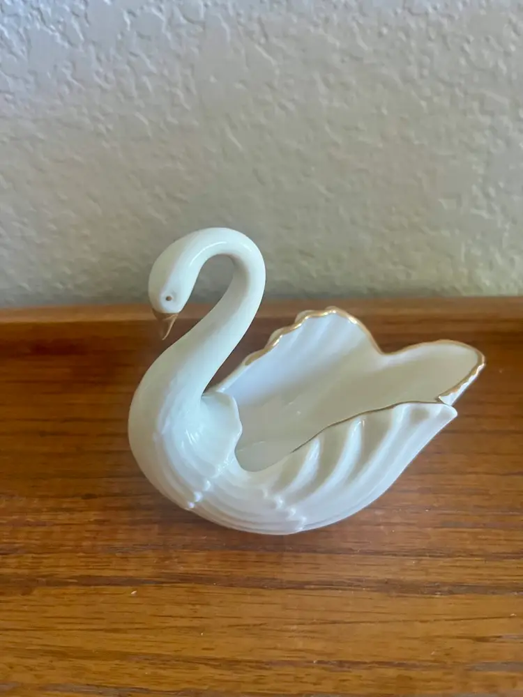 Vintage Lenox White Swan Trinket Dish Gold Trim 24K